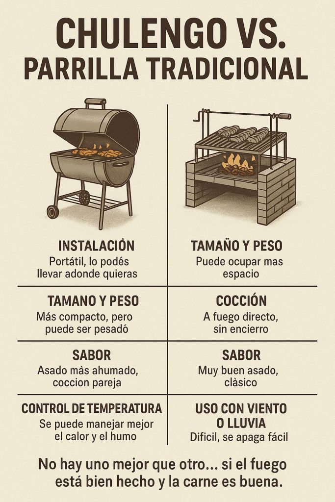 Ventajas, beneficios y desventajas de un chulengo y una parrilla tradicional argentina